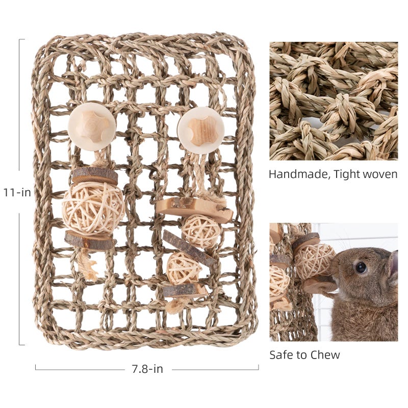 andwe Seagrass Protector Mat with Toys for Rabbit Bunny Chinchilla Guinea Pigs or Other Rodent Pets (11 X 7.87-inch) - Image 5